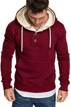 Button-Trim Hooded Fleece Sweatshirt - Cotton Blend Pullover with Pockets Pi-Mart
