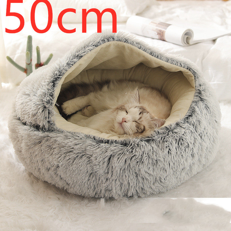 2 In 1 Dog And Cat Bed Pet Winter Bed Round Plush Warm Bed House Soft Long Plush Pets Bed Pi-Mart