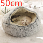 2 In 1 Dog And Cat Bed Pet Winter Bed Round Plush Warm Bed House Soft Long Plush Pets Bed Pi-Mart