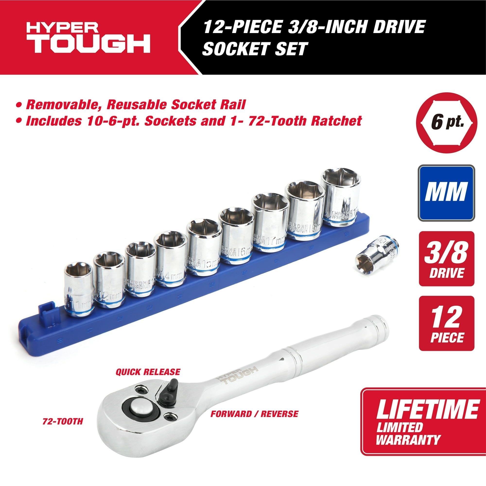 Hyper Tough 12-Piece 3/8-inch Drive Socket Set mm, Model 42883 EasyOptionXY LLC