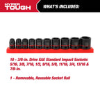 Hyper Tough 11-Piece 3/8-Inch Drive, Standard Impact Socket Set SAE, 43246