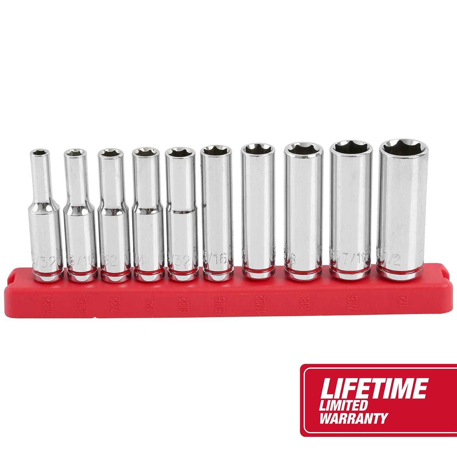 Hyper Tough 1/4-In Drive Deep Standard SAE Sockets, 11-Piece