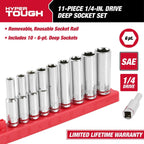 Hyper Tough 1/4-In Drive Deep Standard SAE Sockets, 11-Piece