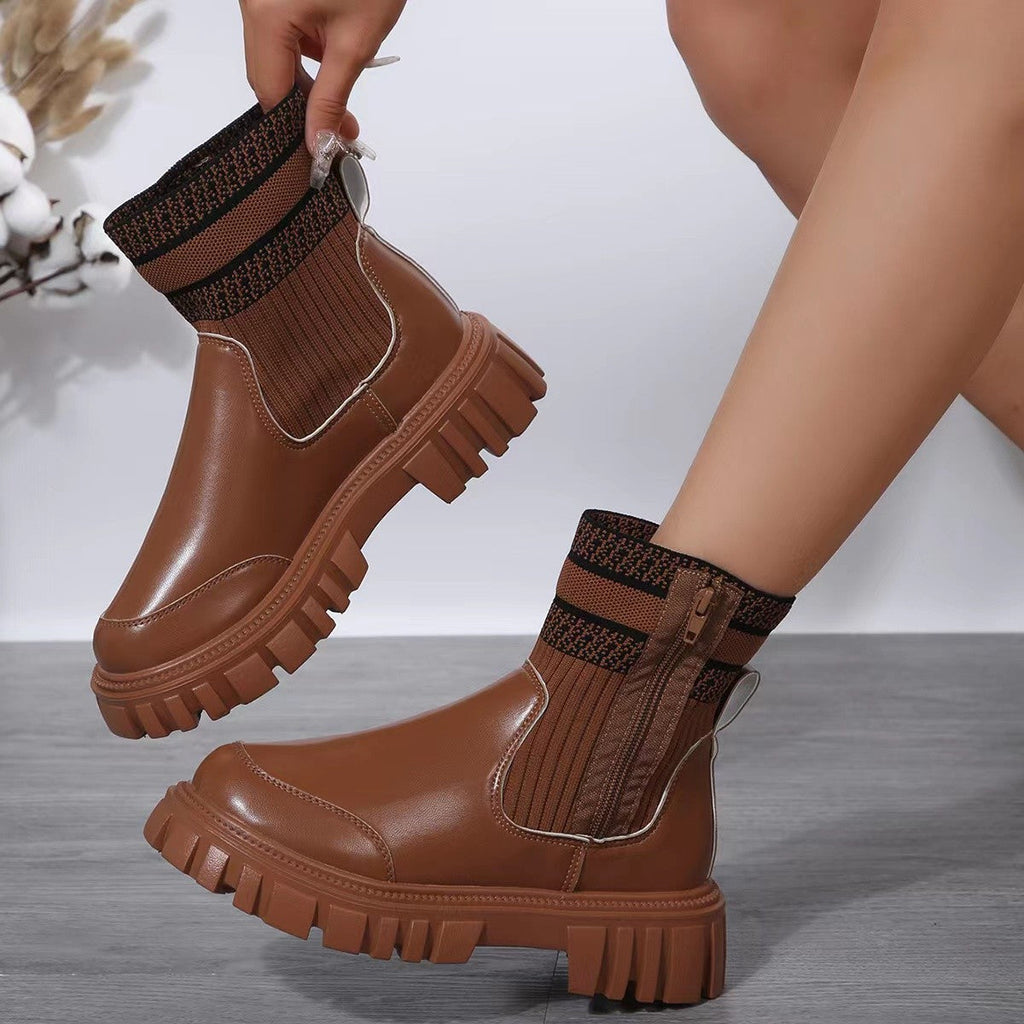 Women's Fashionable Knitted Women's Middle Boots Pi-Mart