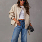 Leather Baseball Uniform Jacket Long-sleeved Motorcycle Jacket Leather Coat Pi-Mart