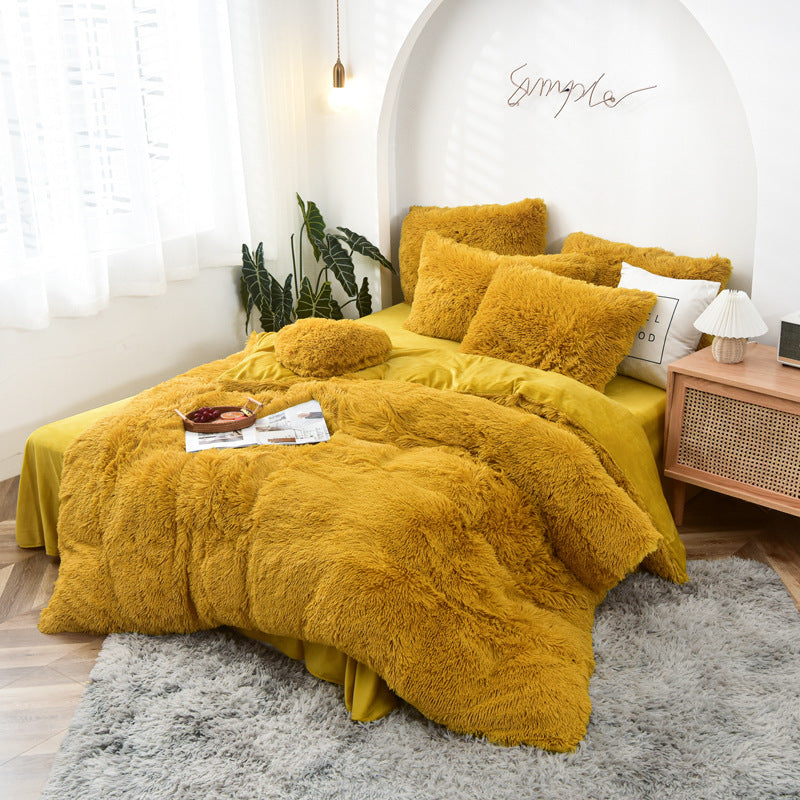 Mink Fur Four-piece Plush Rhinestone Velvet Duvet Cover Pi-Mart