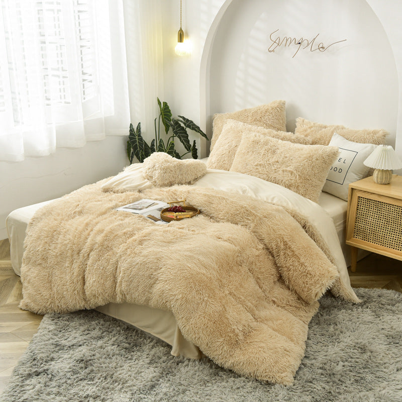 Mink Fur Four-piece Plush Rhinestone Velvet Duvet Cover Pi-Mart