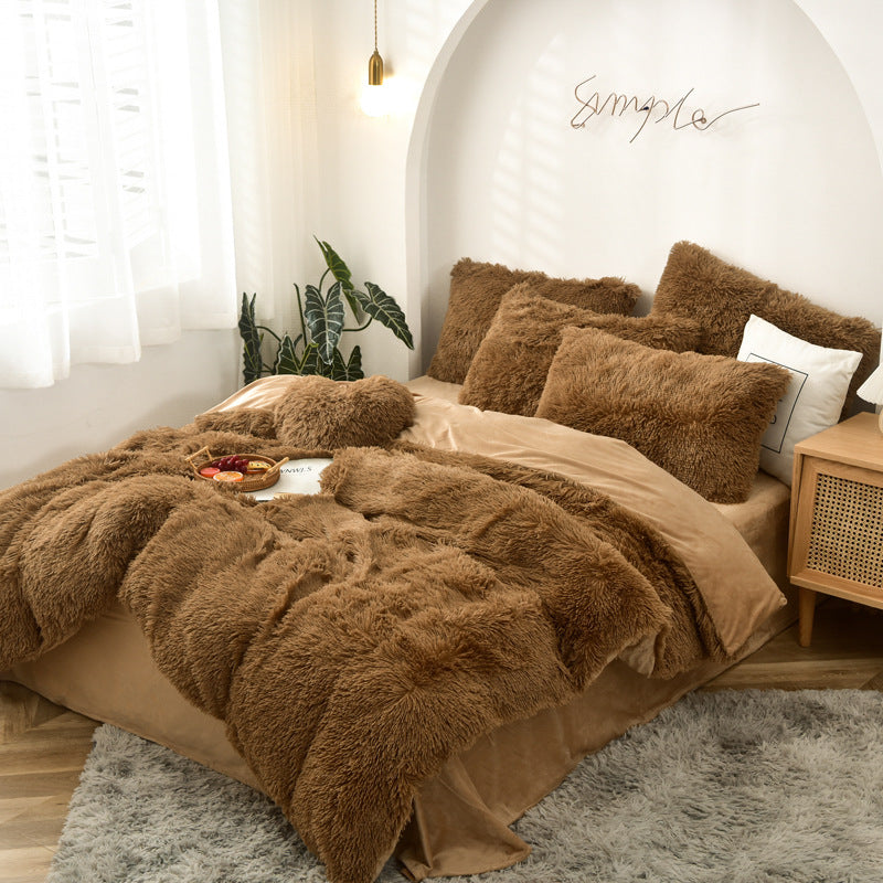 Mink Fur Four-piece Plush Rhinestone Velvet Duvet Cover Pi-Mart