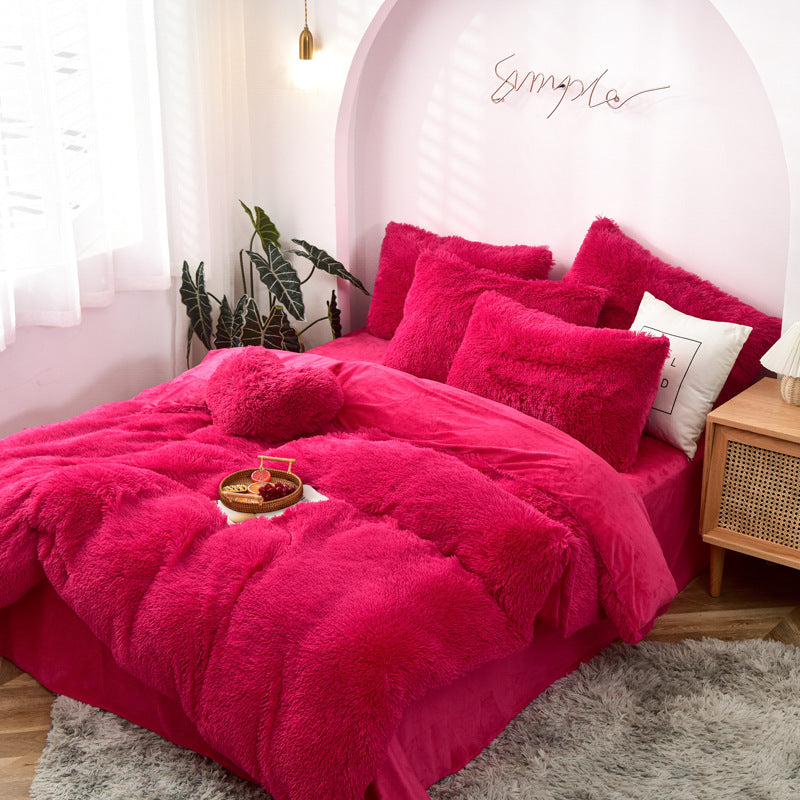 Mink Fur Four-piece Plush Rhinestone Velvet Duvet Cover Pi-Mart