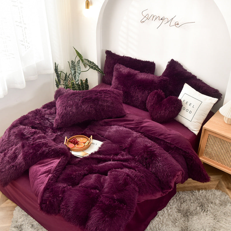 Mink Fur Four-piece Plush Rhinestone Velvet Duvet Cover Pi-Mart