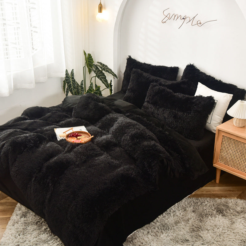Mink Fur Four-piece Plush Rhinestone Velvet Duvet Cover Pi-Mart
