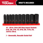 Hyper Tough 11-Piece 3/8-inch Drive, Deep Impact Socket Set SAE, 43243 EasyOptionXY LLC