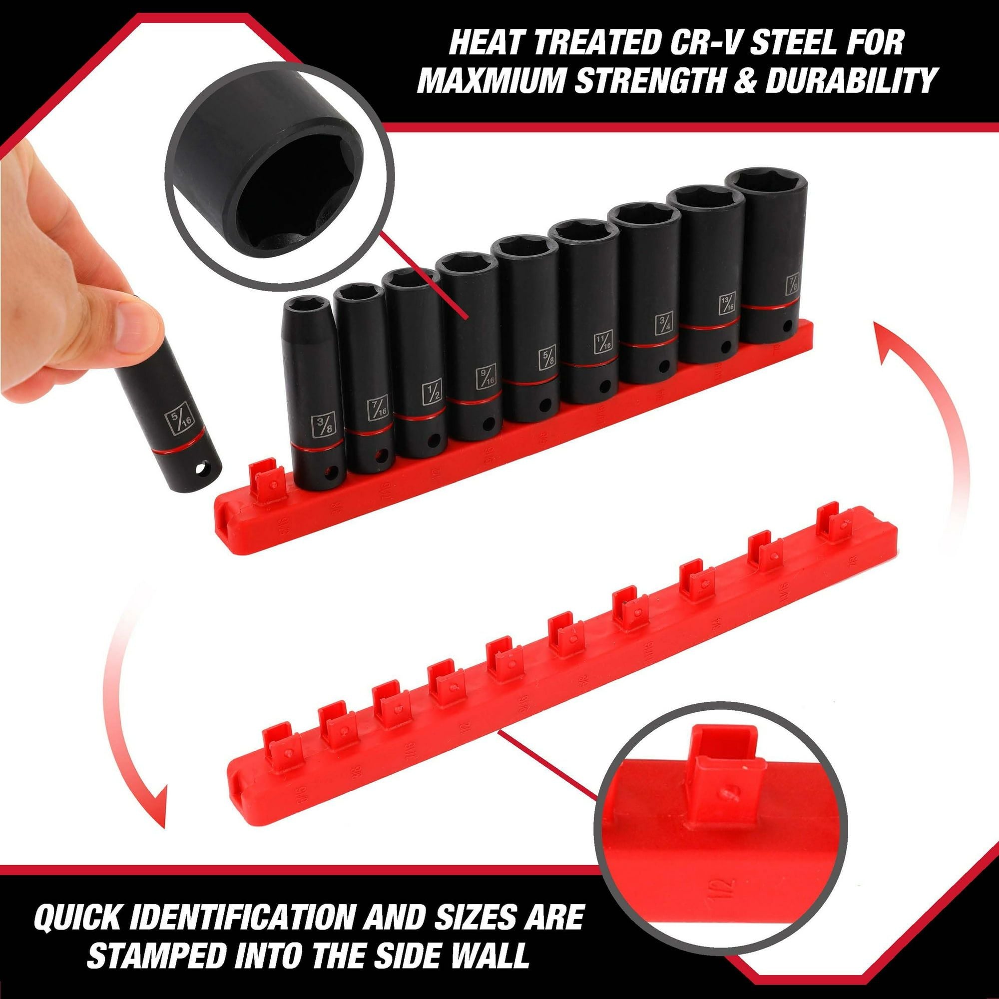 Hyper Tough 11-Piece 3/8-inch Drive, Deep Impact Socket Set SAE, 43243 EasyOptionXY LLC