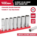 Hyper Tough 9-Piece1/2-Inch Drive Deep Standard SAE Sockets, 5833