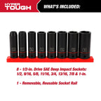 Hyper Tough 9-Piece 1/2-Inch Deep Drive Impact Socket Set SAE, 41045