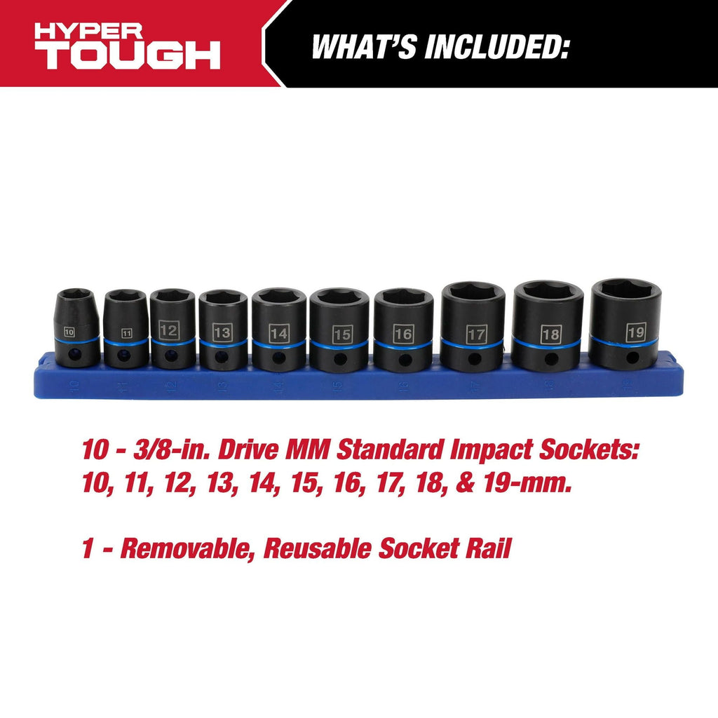 Hyper Tough 11-Piece 3/8-Inch, Standard Impact Socket Set mm, 43240