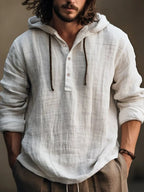 Men's Full Size Half Button Long Sleeve Hoodie THRIXINE