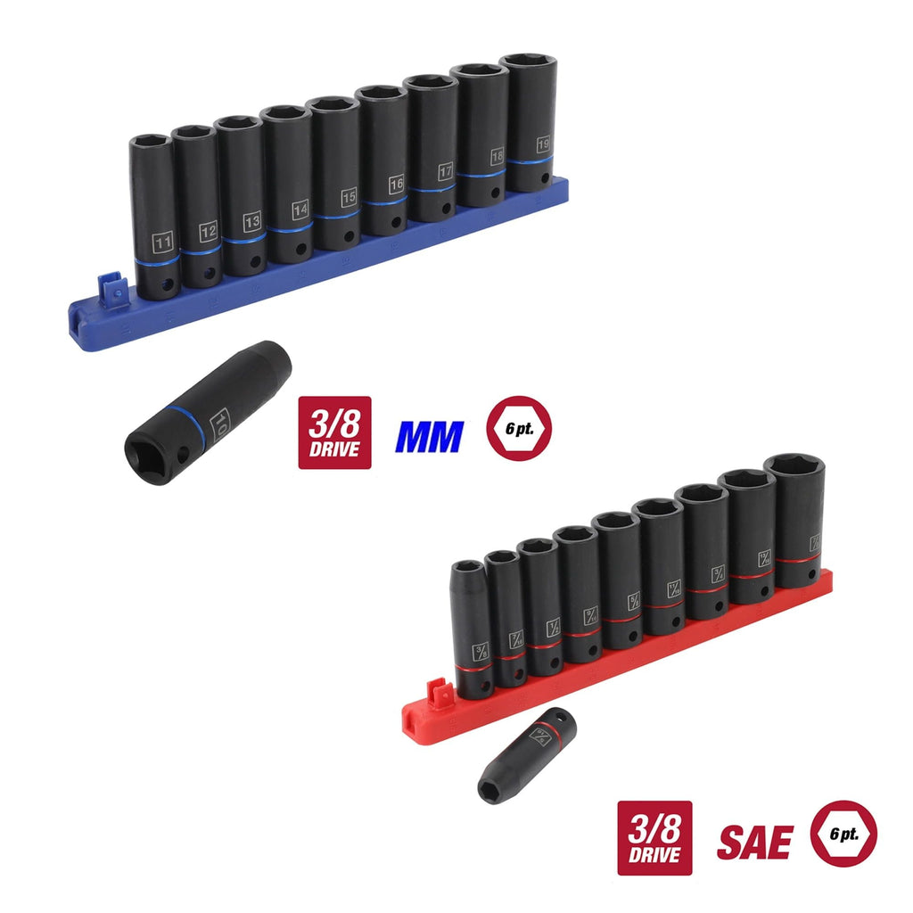 Hyper Tough 11-Piece 3/8 inch Drive, Deep Impact Socket Set MM, and Hyper Tough 11-Piece 3/8-inch drive, Deep impact socket set SAE Bundle EasyOptionXY LLC