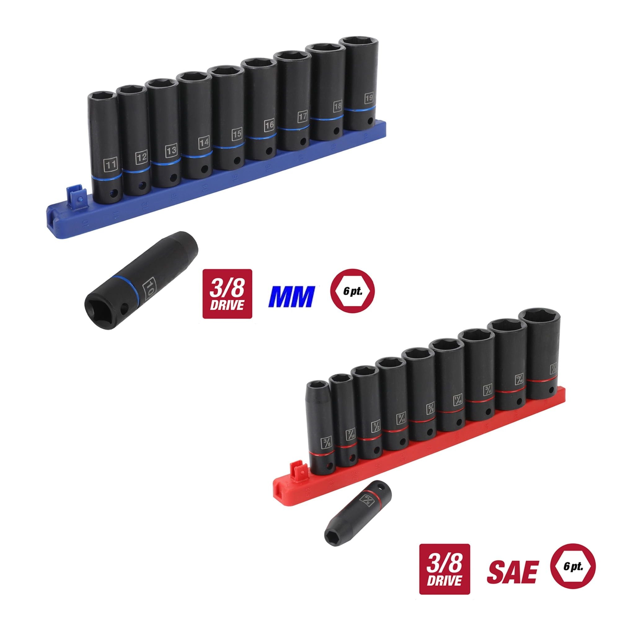 Hyper Tough 11-Piece 3/8 inch Drive, Deep Impact Socket Set MM, and Hyper Tough 11-Piece 3/8-inch drive, Deep impact socket set SAE Bundle EasyOptionXY LLC
