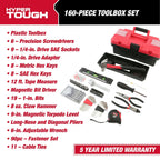 Hyper Tough 160-Piece Toolbox Set for Home and Auto Repairs