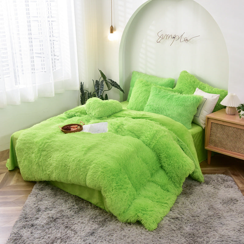 Mink Fur Four-piece Plush Rhinestone Velvet Duvet Cover Pi-Mart