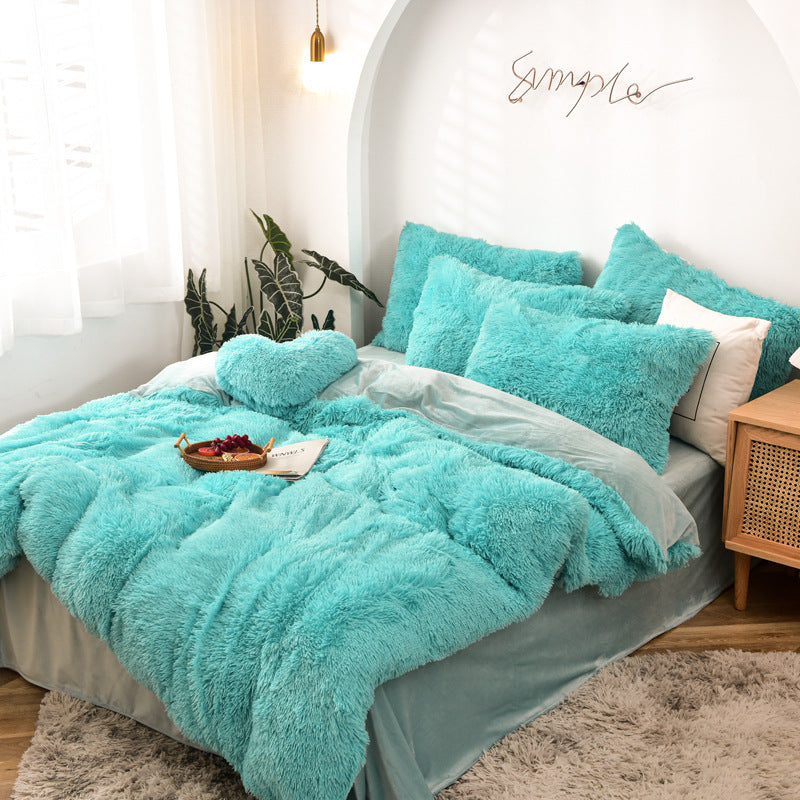 Mink Fur Four-piece Plush Rhinestone Velvet Duvet Cover Pi-Mart