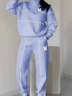 Full Size Striped Quarter Zip Top and Pants Set Plus Size THRIXINE