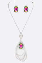 Crystal Drop & Hoops Necklace Set