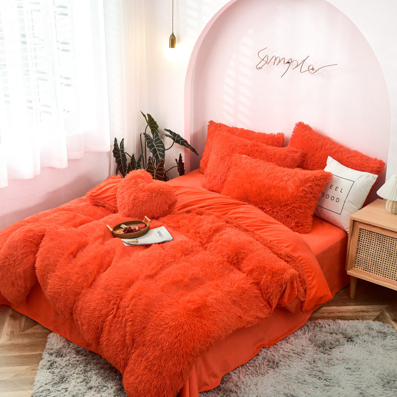 Mink Fur Four-piece Plush Rhinestone Velvet Duvet Cover Pi-Mart