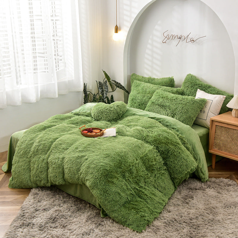 Mink Fur Four-piece Plush Rhinestone Velvet Duvet Cover Pi-Mart
