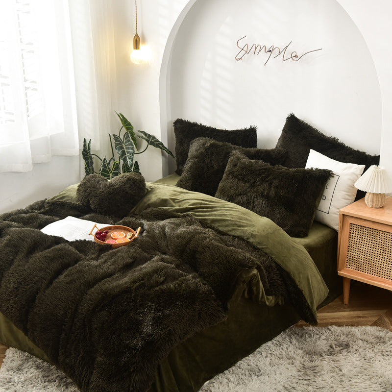 Mink Fur Four-piece Plush Rhinestone Velvet Duvet Cover Pi-Mart