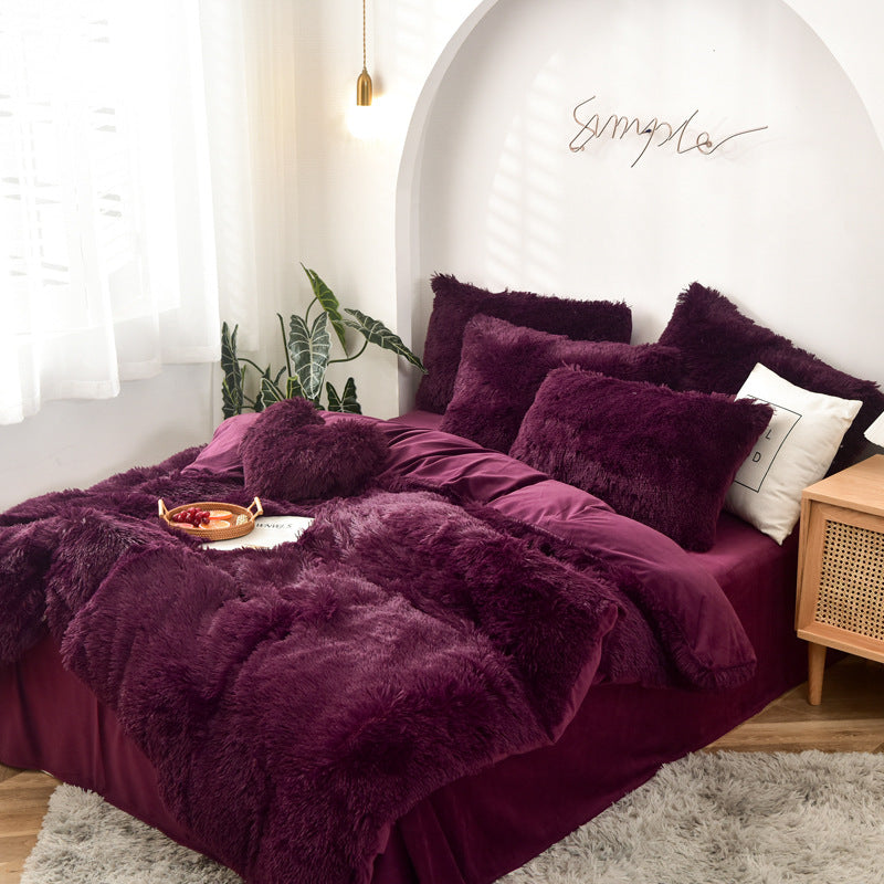 Mink Fur Four-piece Plush Rhinestone Velvet Duvet Cover Pi-Mart
