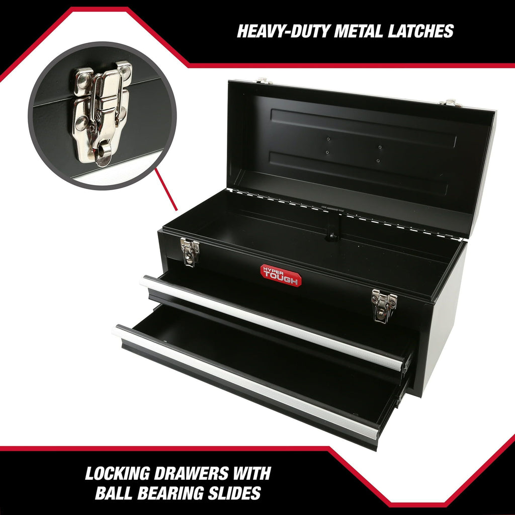 Hyper Tough 20-inch 2-Drawer Tool Box, Tool Chest with Flip-up Lid, Black, Steel
