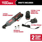 Hyper Tough 12V Max* Lithium-Ion Cordless 3/8-inch Ratchet with 1.5Ah Battery and Charger, 98804, New