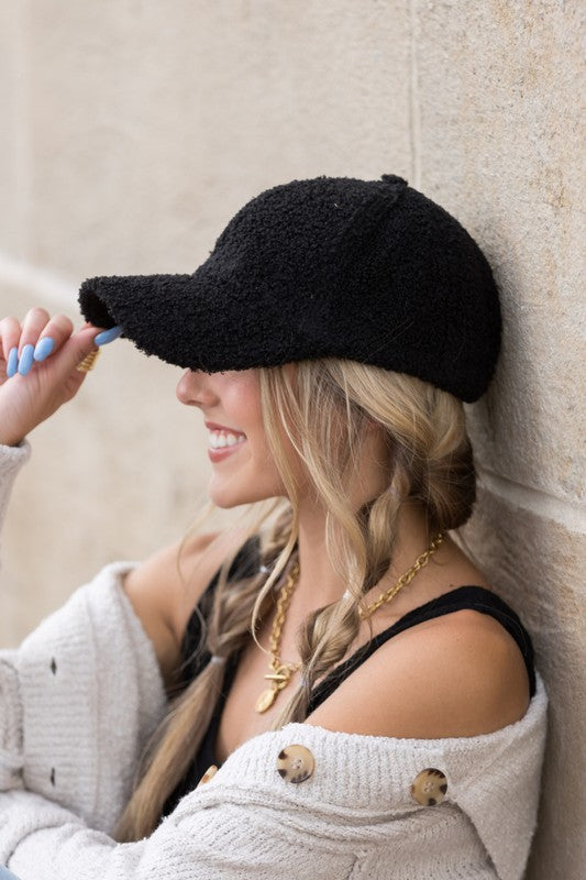 Boucle Sherpa Teddy Bear Knit Ball Cap THRIXINE