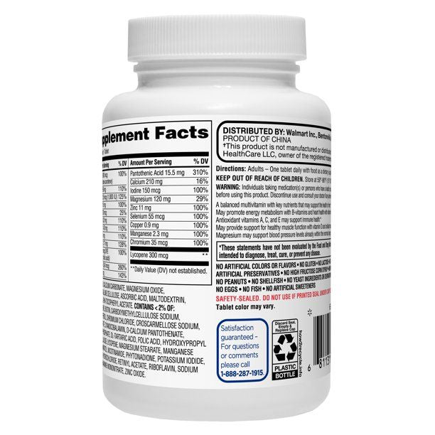 Equate One Daily Men's Multivitamin/Multimineral Supplement Tablets; 100 Count EasyOptionXY LLC