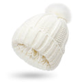 Fashion Stretchy Satin Lined Skull Knit Hats Beanie Hat For Women Faux Fur Pom Pom Hat Winter Keep Warming Beanie Hat Pi-Mart