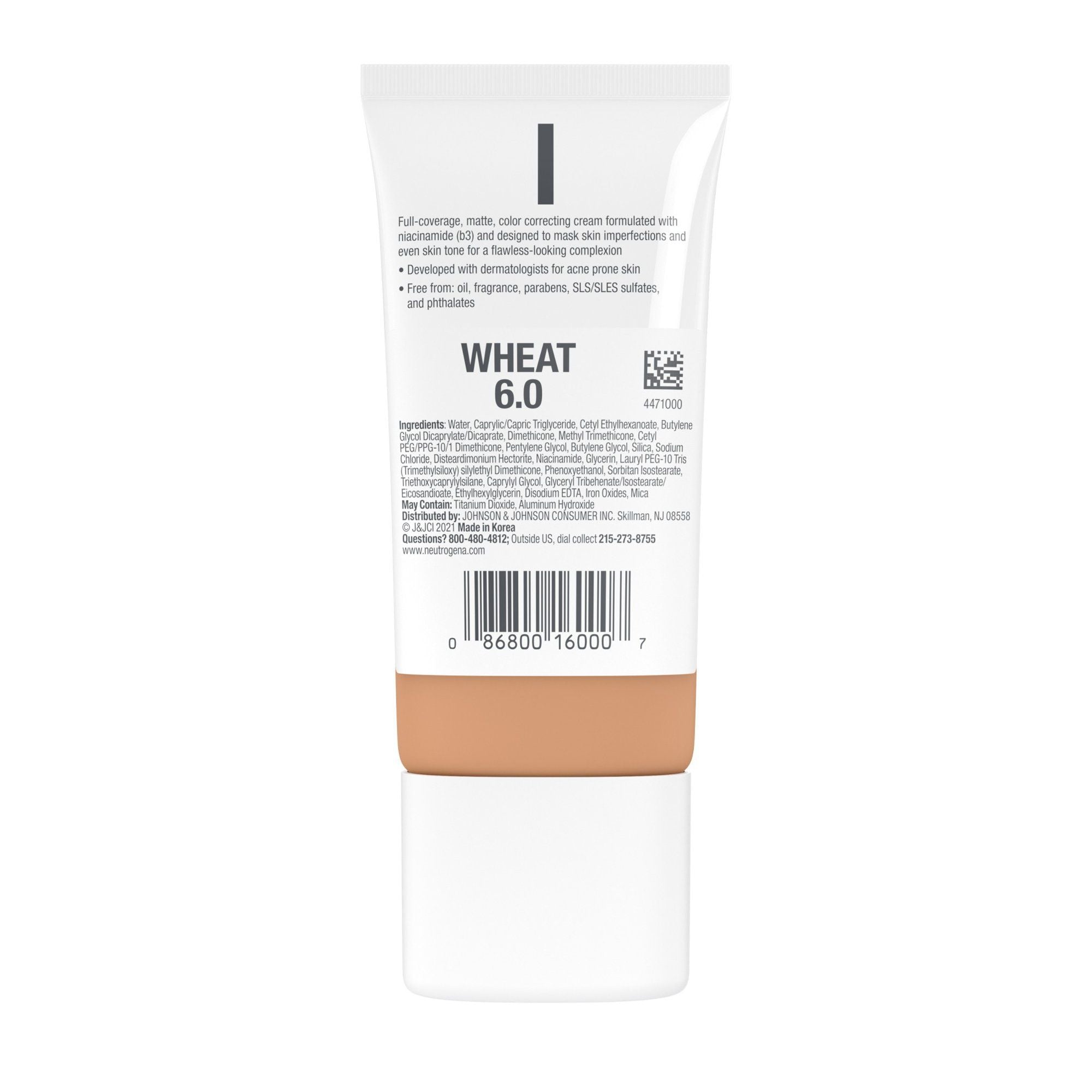 Neutrogena Clear Coverage Flawless Matte CC Cream, Wheat, 1 oz
