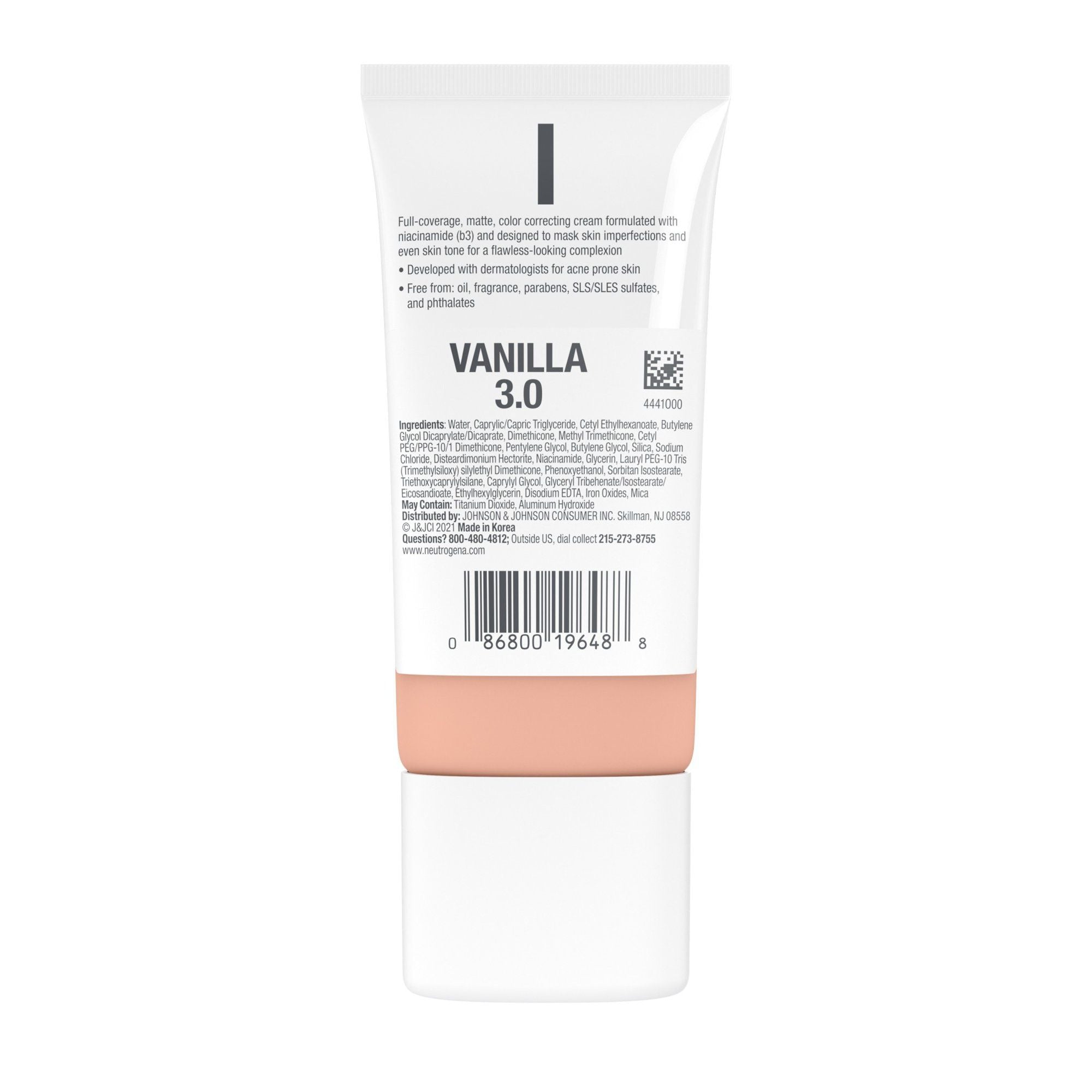 Neutrogena Clear Coverage Flawless Matte CC Cream, Vanilla, 1 oz