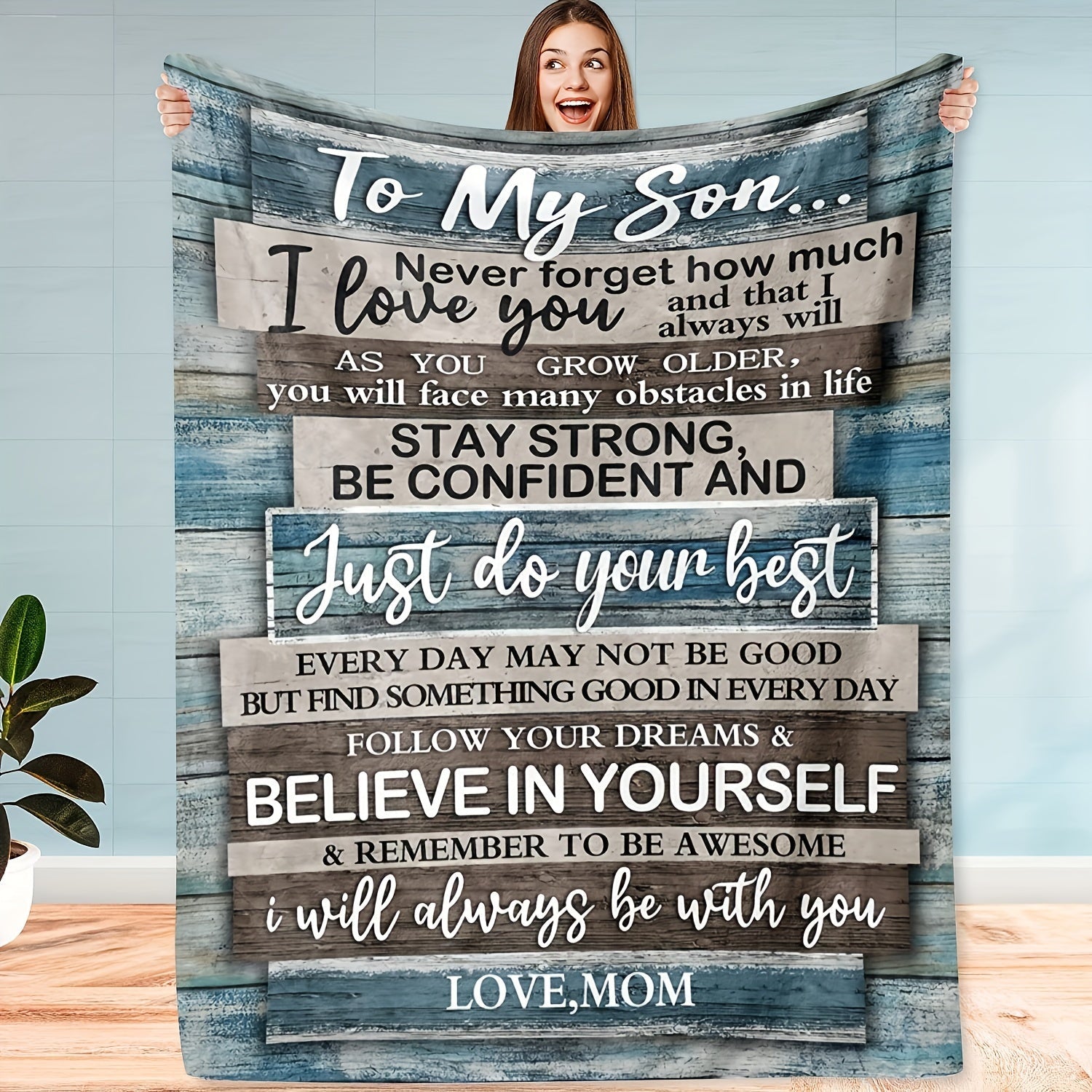 1pc Soft Flannel Blanket, To My Son From Mom Warm Cozy Throw Blanket For Couch Bed Sofa