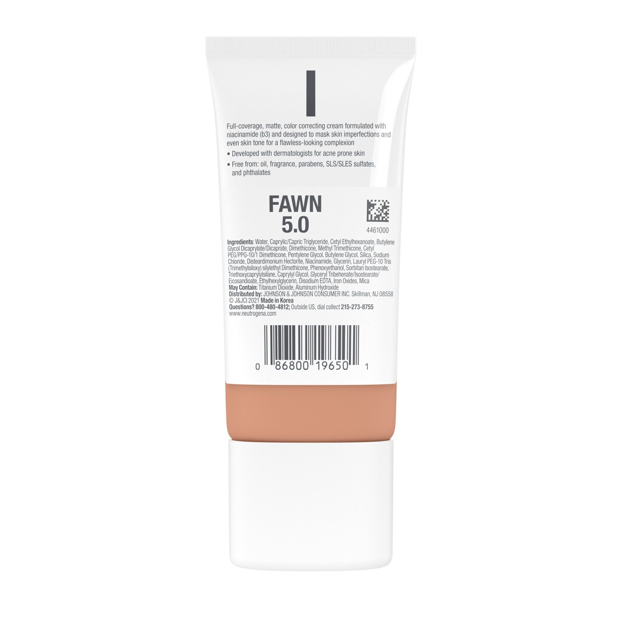 Neutrogena Clear Coverage Flawless Matte CC Cream, Fawn, 1 oz