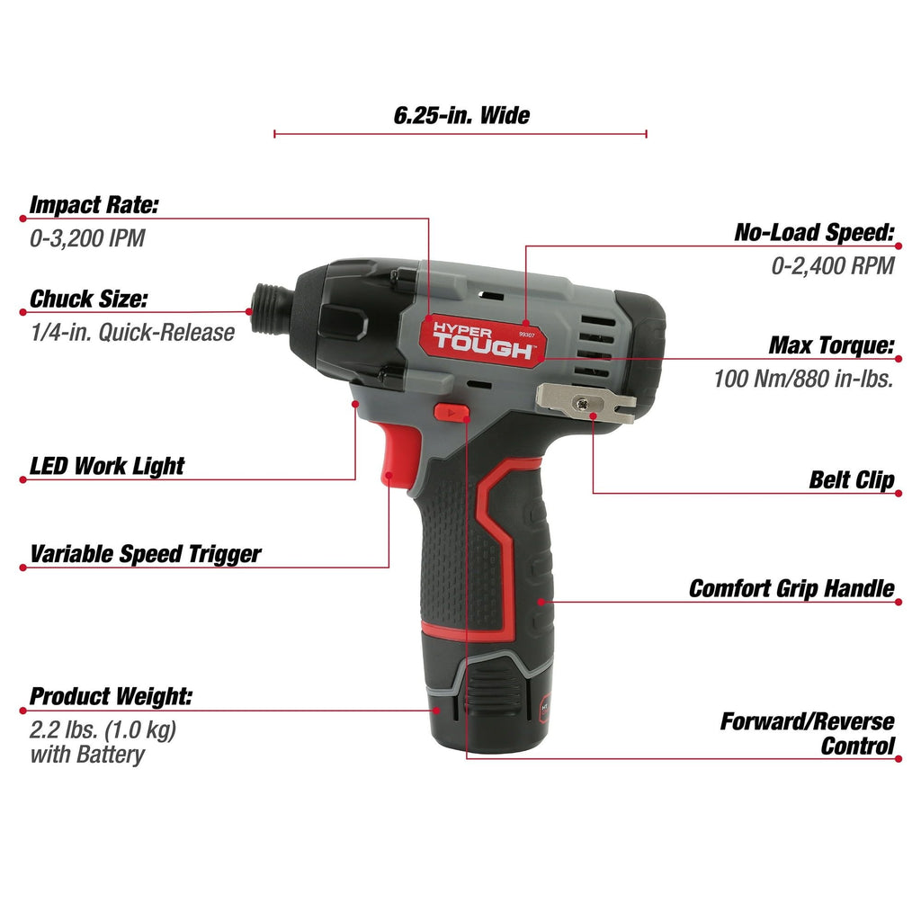 Hyper Tough 12V Max Lithium-Ion Cordless Impact Driver with 1.5Ah Battery and Charger, ?-inch Quick Release Chuck, Model 99307, New EasyOptionXY LLC