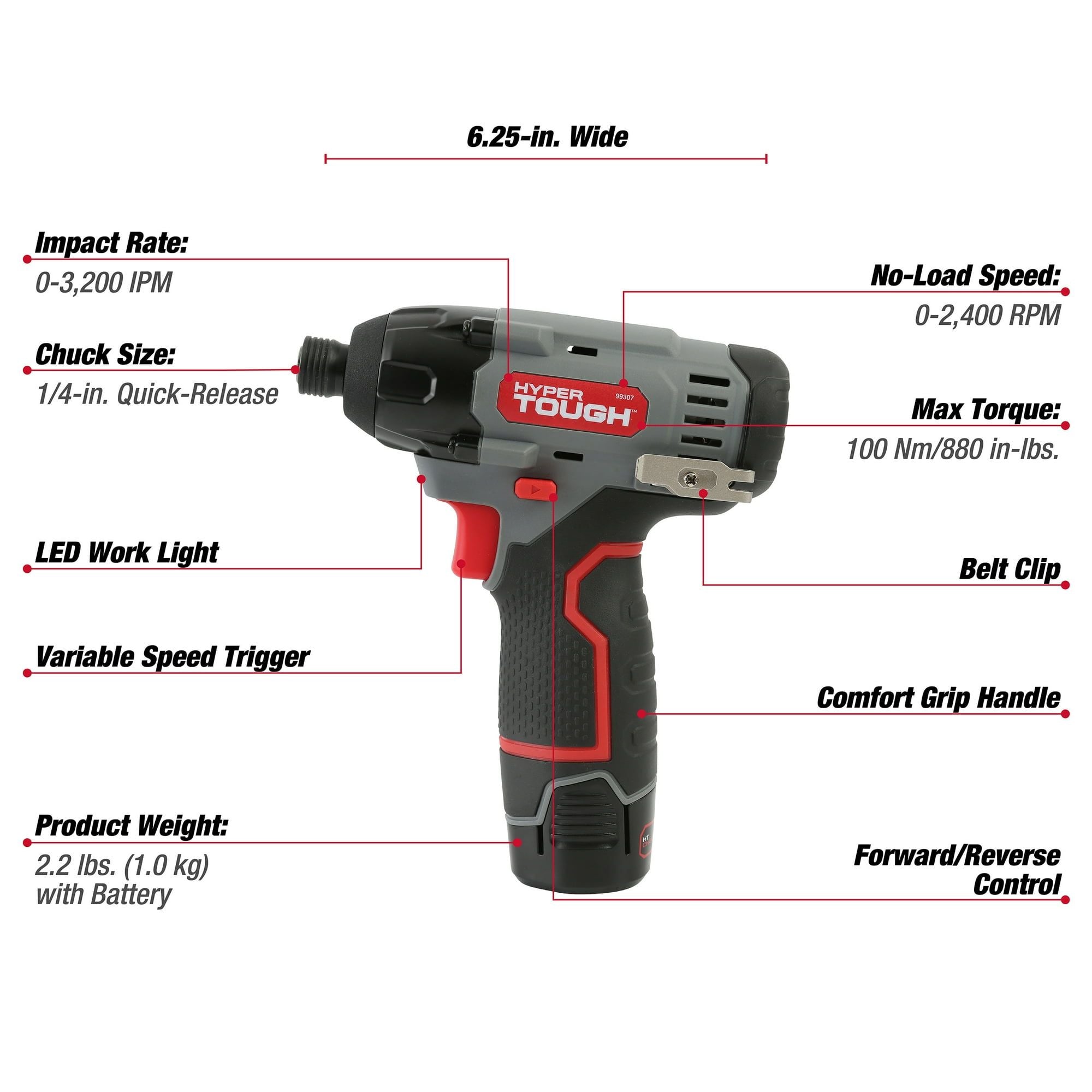 Hyper Tough 12V Max Lithium-Ion Cordless Impact Driver with 1.5Ah Battery and Charger, ?-inch Quick Release Chuck, Model 99307, New EasyOptionXY LLC