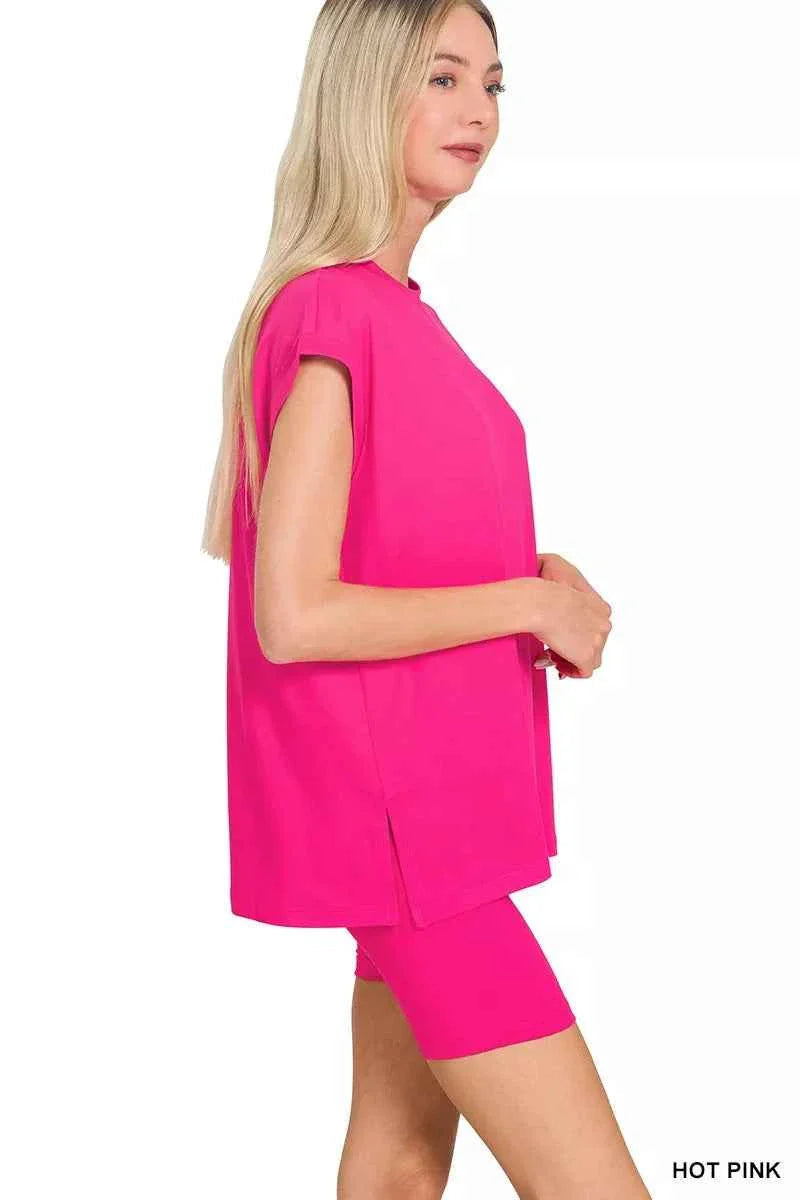 Zenana Brushed Dty Microfiber Top & Biker Shorts THRIXINE