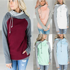 Paneled hooded zipper long sleeve sweatshirt Pi-Mart
