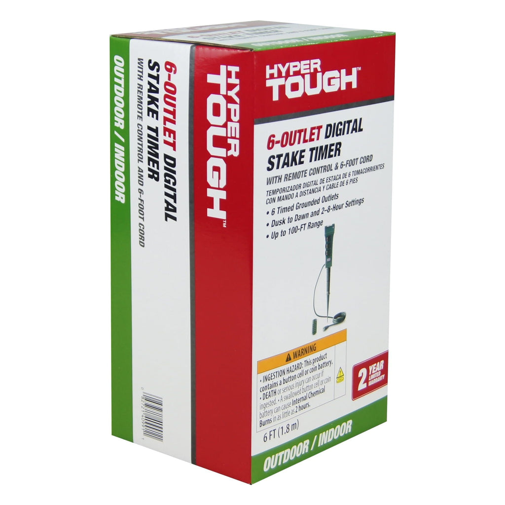 Hyper Tough Outdoor 6-Outlet Power Stake Remote Control with Timer, Green
