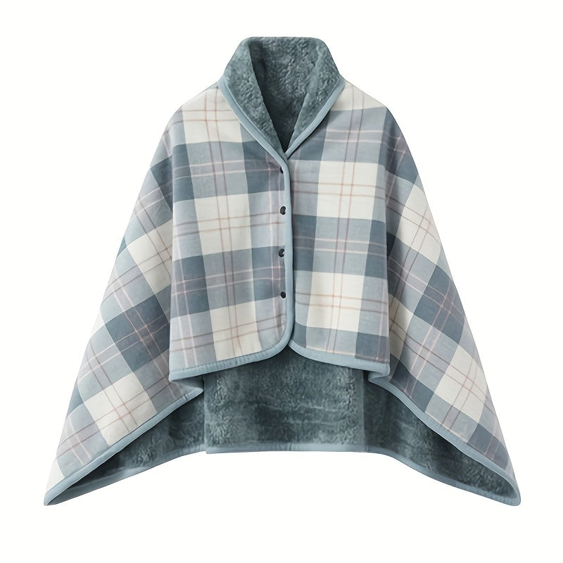 1pc Cozy Polar Fleece Shawl Blanket - Soft Double Layer Thick Plaid Pattern, Warm Autumn and Winter Wearable Throw Blanket for Office, Home, and Outdoor - Perfect for Chilly Days and Gift Giving