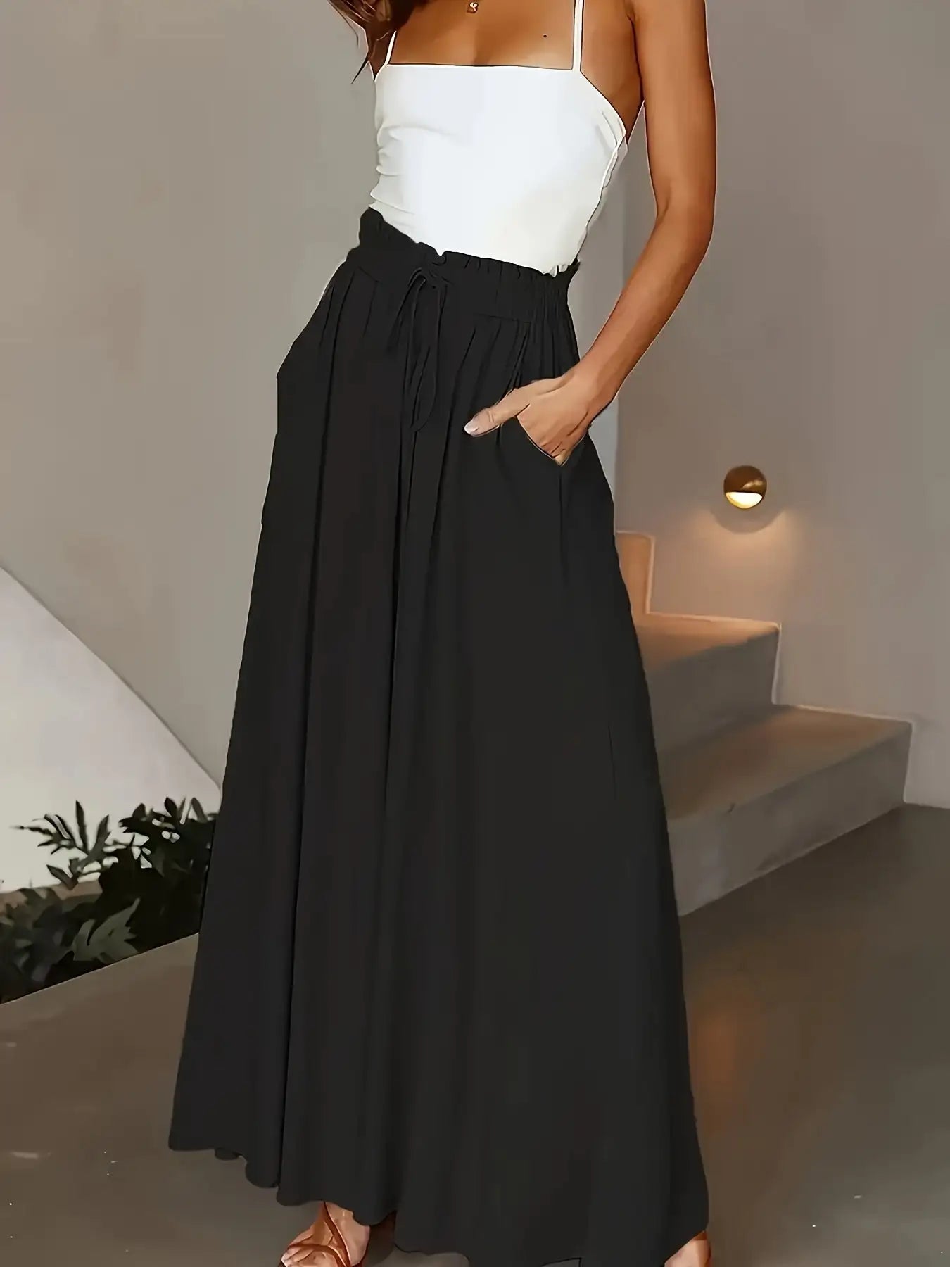Ladies Plus Size Casual Pants Elastic Waist Wide-leg Pants - SJB-DIAMOND ELITES