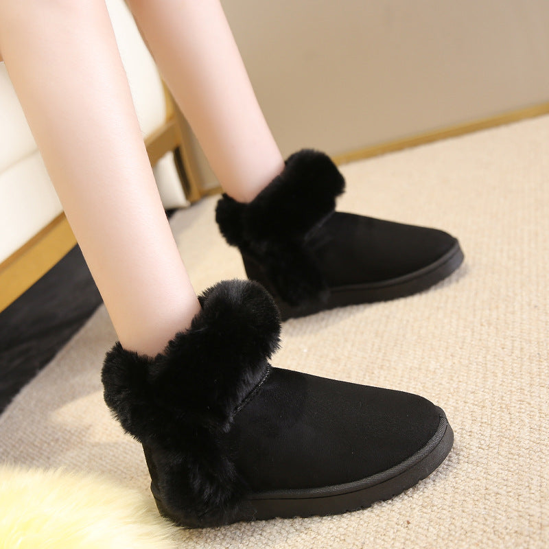 Snow Boots For Women Students Winter Warm Slip On Fluffy Platform Comfy Fleece Ankle Boots Non-slip Plush Cotton Shoes Pi-Mart