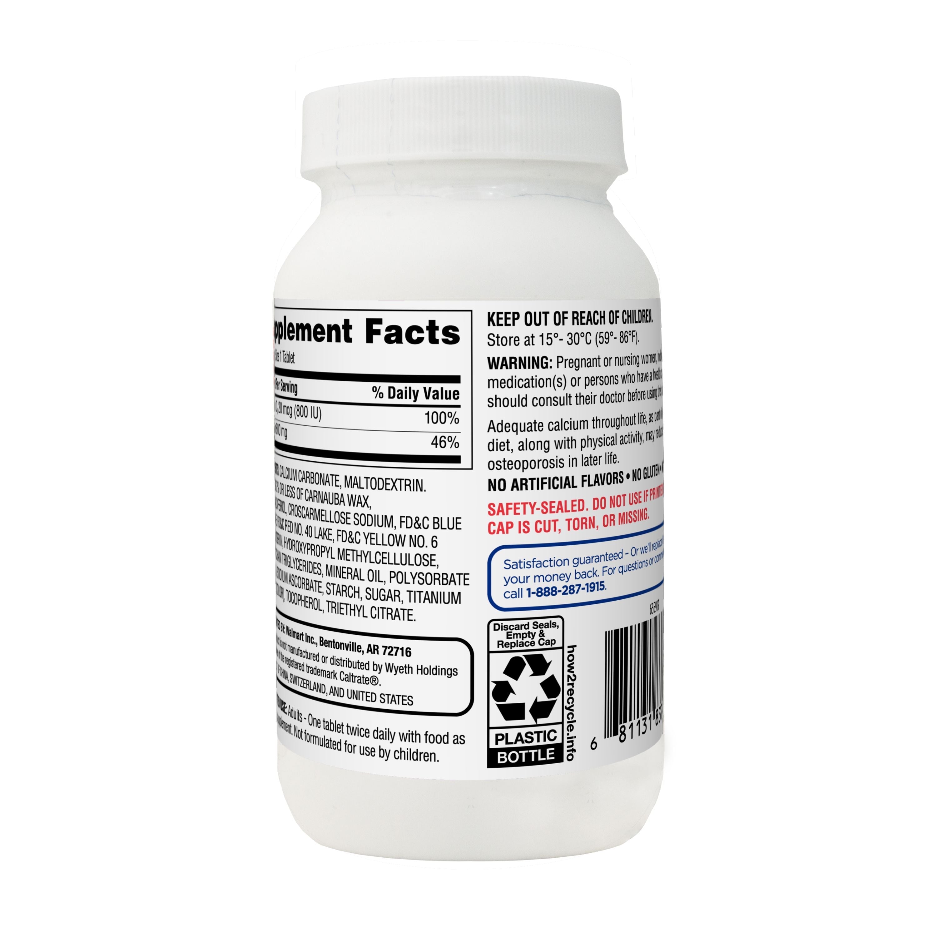 Equate Calcium + D3 Tablets Dietary Supplement; 600 mg; 120 Count EasyOptionXY LLC